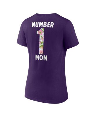 Women's Purple Baltimore Ravens Number 1 Mom Floral V-Neck T-Shirt