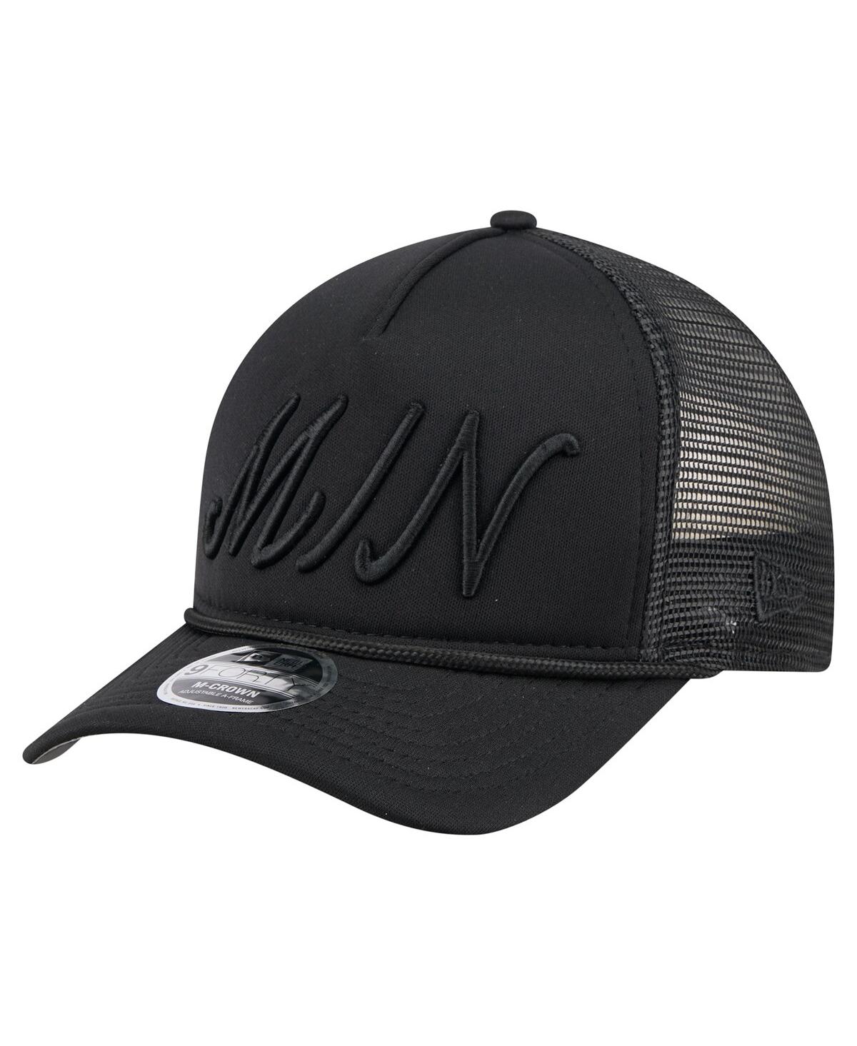 NEW ERA MEN'S BLACK MINNESOTA TWINS CITY INITIAL 9FORTY A-FRAME M-CROWN ADJUSTABLE TRUCKER HAT 