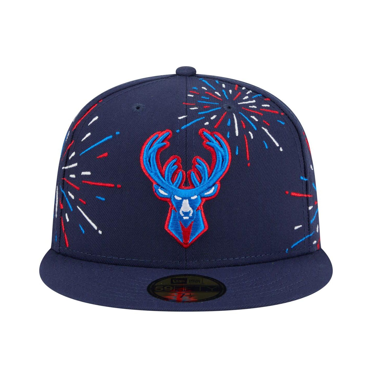 Мужская кепка New Era Navy Milwaukee Bucks Americana Fireworks 59FIFTY Fitted Hat — фото 2