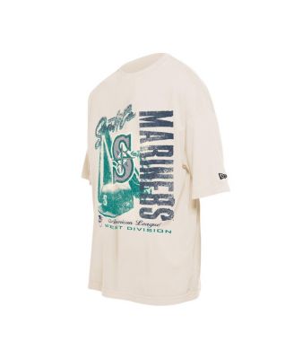 Мужская кремовая футболка New Era из коллекции Seattle Mariners Cooperstown, выполненная в стиле оверсайз, с эффектом потертости