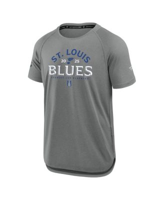 Мужская футболка Fanatics Heather Gray St. Louis Blues 2025, плей-офф Кубка Стэнли, аутентичная для выступлений на профессиональном ринке