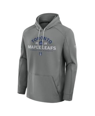 Мужская серая толстовка Fanatics с флисовым пуловером Authentic Pro Rink Fly от Toronto Maple Leaf в стиле Плей-офф Кубка Стэнли 2025.