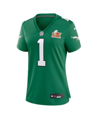 Женская майка Nike Jalen Hurts Kelly Green Philadelphia Eagles Super Bowl LIX для 2-го запасного матча