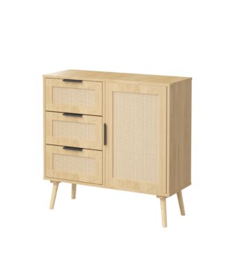 Modern Rattan Wood Dresser Wood Storage Cabinet Sideboard for Bedroom, Living Room, Entryway, Hallway