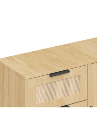 Modern Rattan Wood Dresser Wood Storage Cabinet Sideboard for Bedroom, Living Room, Entryway, Hallway