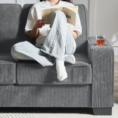 Streamdale 83.86"Corduroy Fabric sofa,Modern Compressed Couch,3-Seater Sofa, Furniture for Living Room,Bedroom,office, Gray