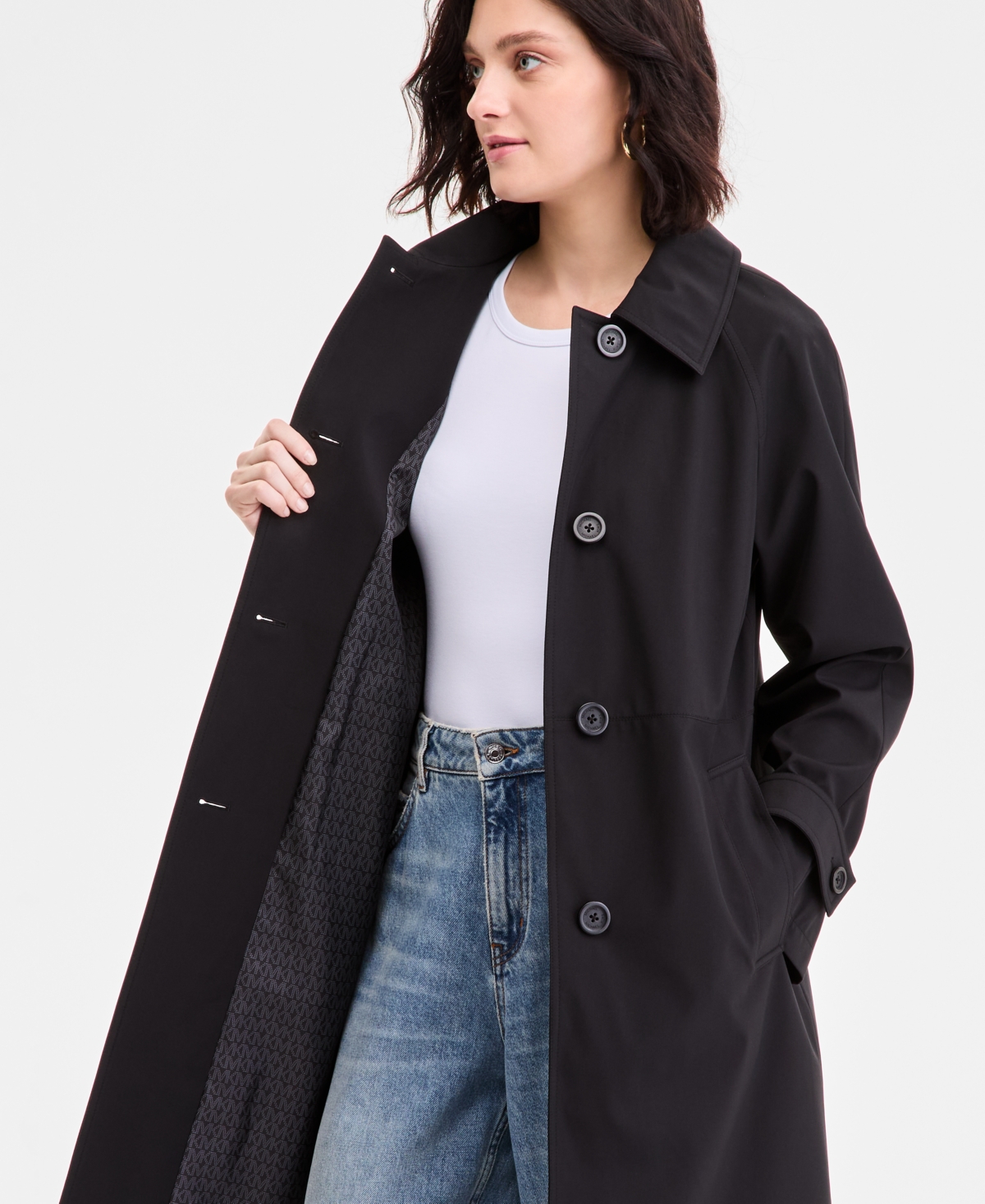Michael Kors Michael  Petite Single-breasted Trench Coat In Black