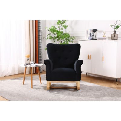 Century Fabric Rocker Chair With Wood Legs And Velvet For Living Room Bedroom