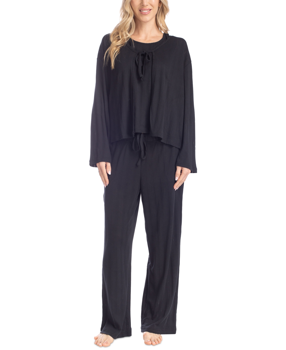 Women's 3-Pc. Rib-Knit Lounge Pajama Set - Gray