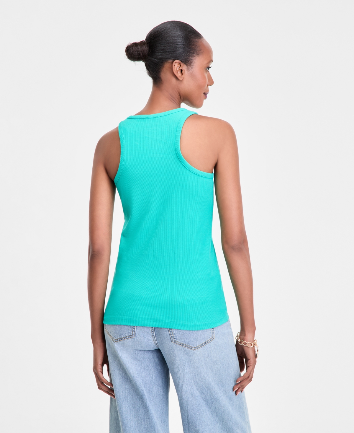 Inc International Concepts Women's Perfect Ribbed Hardware-trim Tank Top, Exclusively At Macy's In Blue