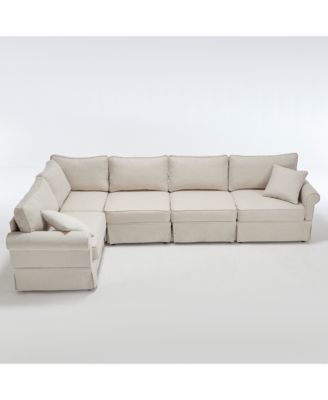 Streamdale 5-Seat Modular Sectional Sofa, Convertible L-Shaped Couch, Beige Linen