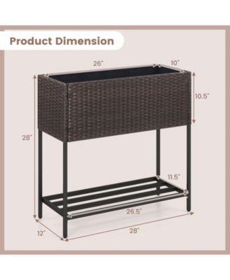 Wicker Raised Garden Bed with Storage Shelf and Removable Liner for Flowers