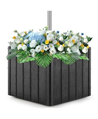 2-in-1 Outdoor Umbrella Base Planter Patio Umbrella Stand with Flower Box-Black