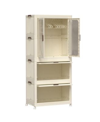 Portable Wardrobe Closet with Hanging Rod & Cubbies