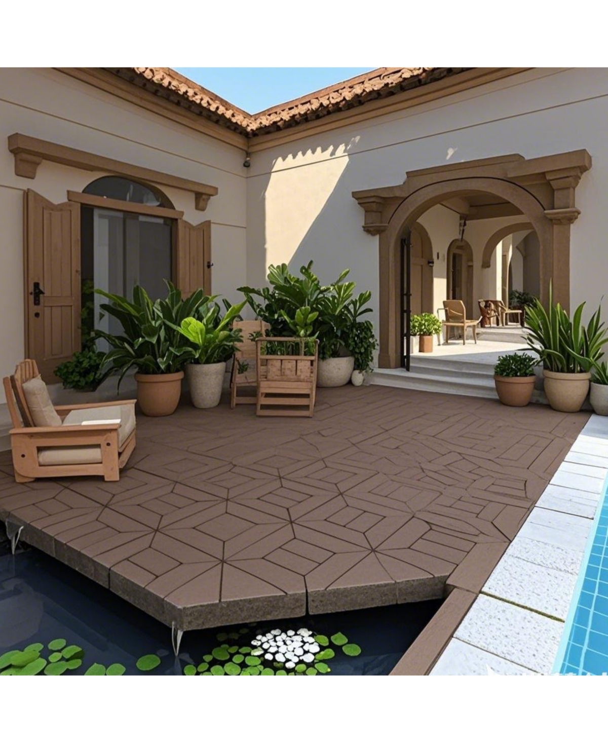 Streamdale 12" Patio Deck Tiles, Diy Interlocking, Indoor/Outdoor, Easy Install, 44pcs Red Brown