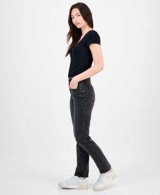 Juniors' Western Belt Relaxed Straight-Leg Jeans 