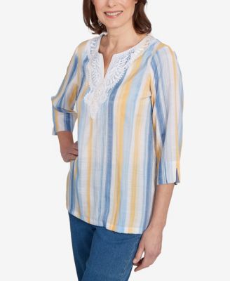 Women's Flower Power Striped Flower Detail Button Front Top