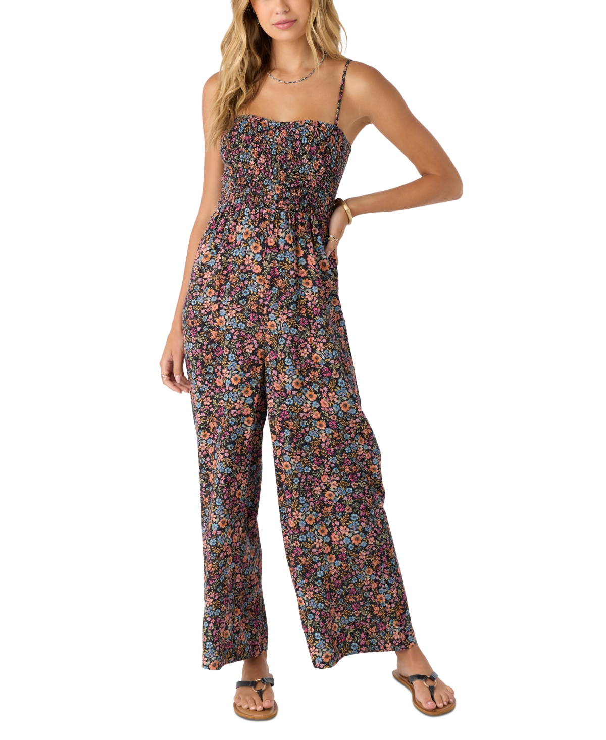 Juniors' Kaylane Smocked Jumpsuit - Black