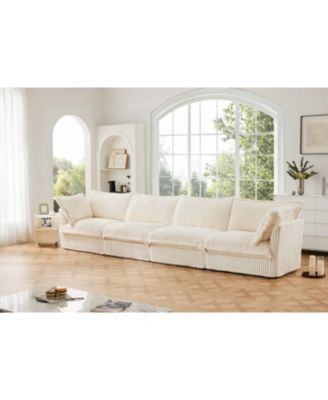 Slipcovered 4-Seater Sofa, Extra Deep, Corduroy Fabric Cloud-Like Comfort