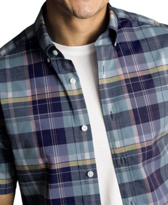 Мужская приталенная клетчатая рубашка на пуговицах Charles Tyrwhitt в клетку с коротким рукавом, устойчивая к образованию морщин