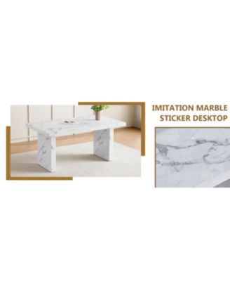 White Marble Table & Gray PU Chairs - 4 Seat Dining Set