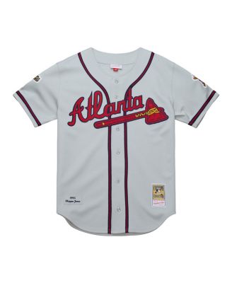 Мужская футболка Mitchell & Ness Chipper Jones Gray Atlanta Braves 1995 года выпуска, выполненная в оригинальном стиле.