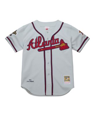 Мужская футболка Mitchell & Ness Fred McGriff серого цвета Atlanta Braves 1995 года выпуска, выполненная в стиле ретро.