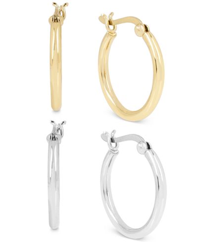 Touch of Silver Set of Two Hoop Earrings in 14k Gold over Silver-Plated Brass & Silver-Plated Brass