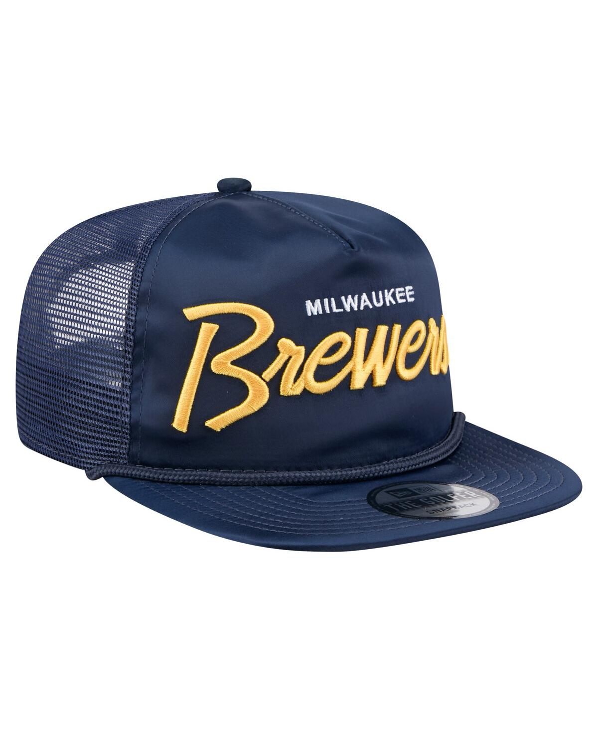 New Era Men's Navy Milwaukee Brewers Retro Satin Script Golfer Adjustable Hat