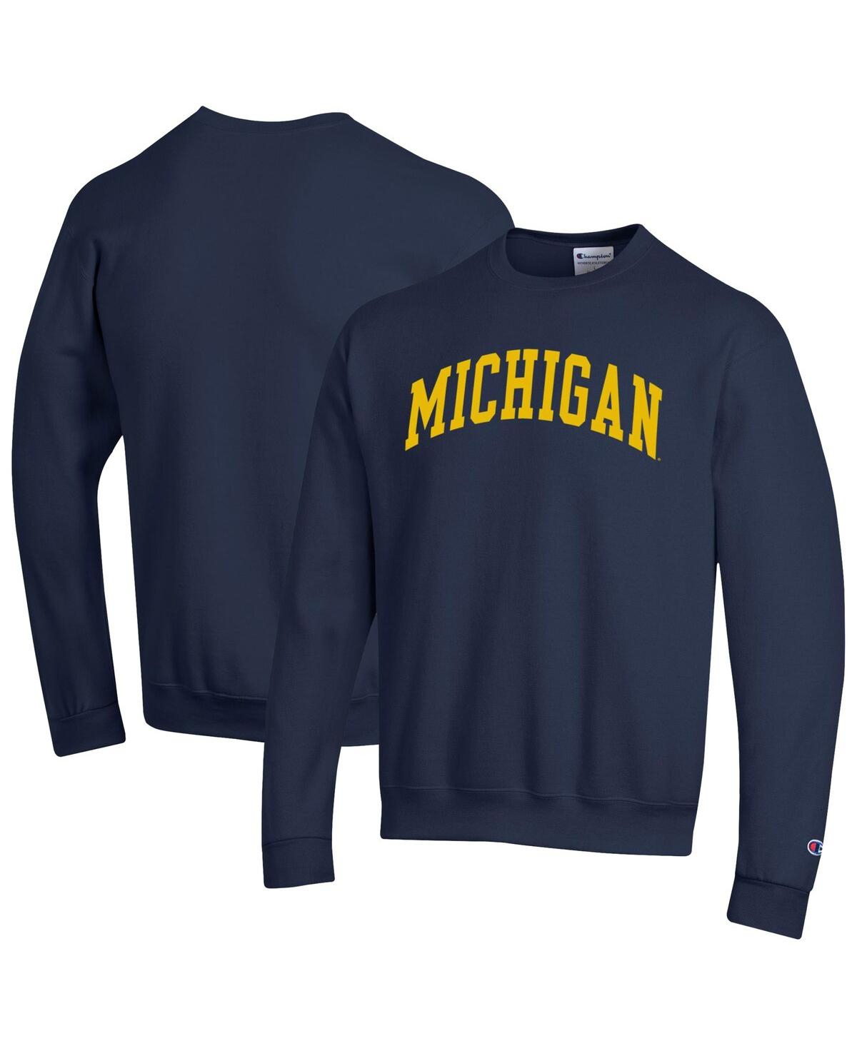 Men's Navy Michigan Wolverines Basic Arch Fleece Pullover Sweatshirt - Navy