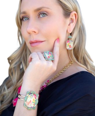 Scenic Floral Blue Turquoise Golden Ring