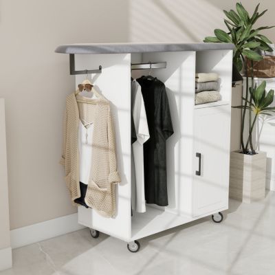 Rolling Ironing Cabinet with Wheels Multipurpose Laundry Room Solution