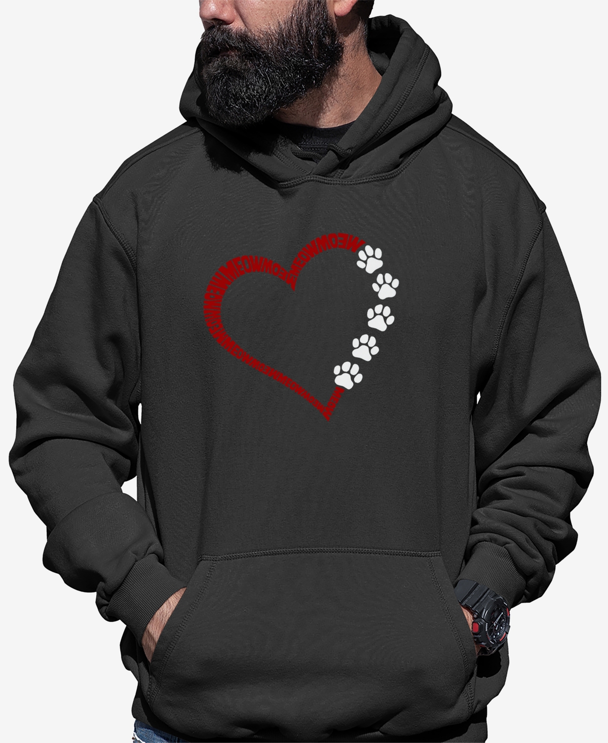 La Pop Art Men's Meow Heart Word Art Hooded Sweatshirt