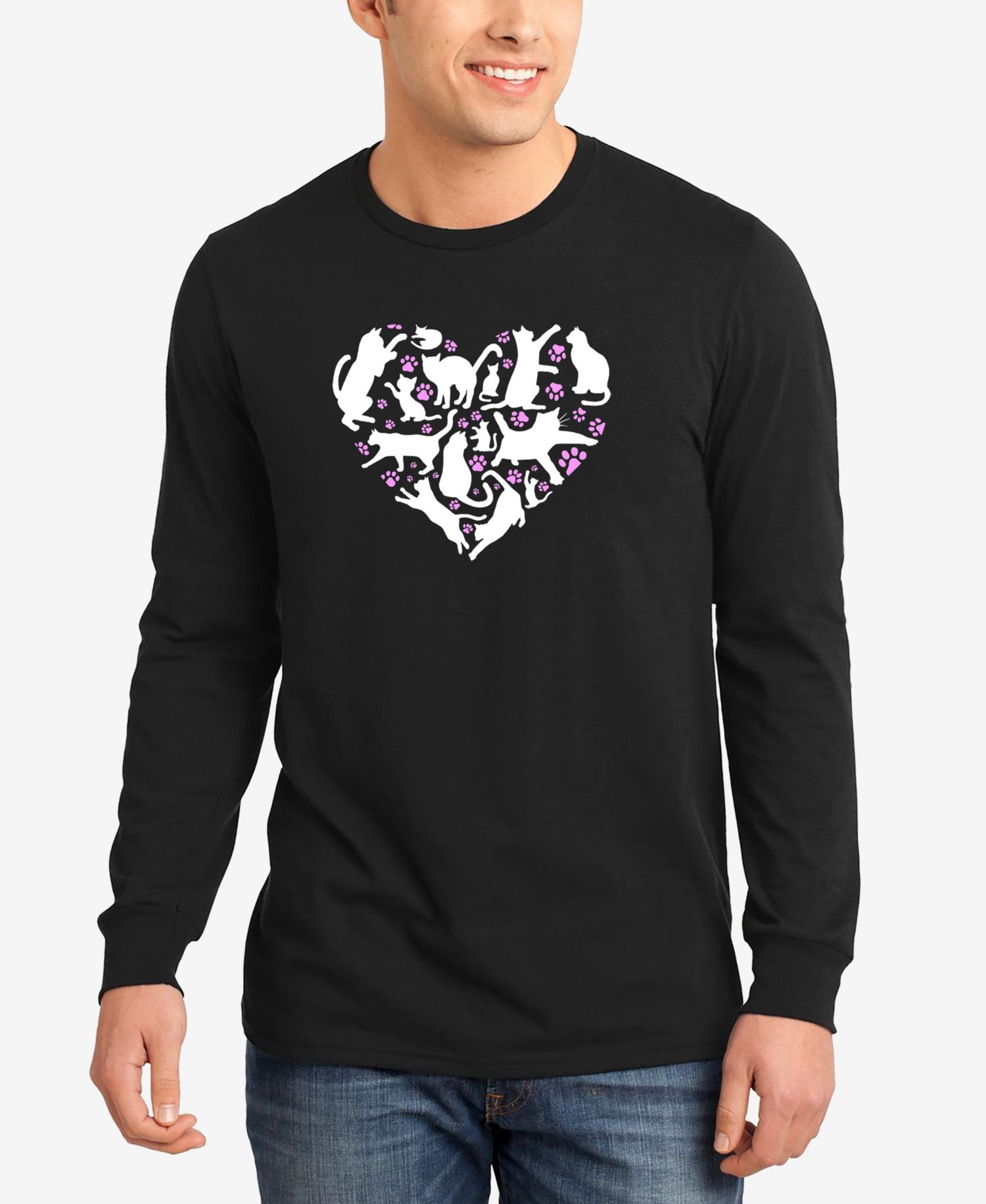 Men's Cat Heart Word Art Long Sleeve T-Shirt