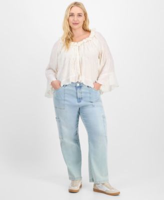 Plus Size Bell-Sleeve High-Low Blouse, Exclusively at Macy's