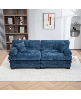 Streamdale Blue Chenille Sectional Sofa Sleeper