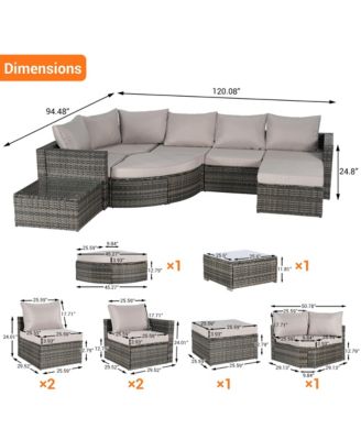 Streamdale 8pc Outdoor Patio Sofa Set, Wicker Sectional with Ottoman & Table