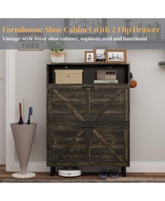 Streamdale Farmhouse Shoe Storage Cabinet with Barn Door and Flip Drawers