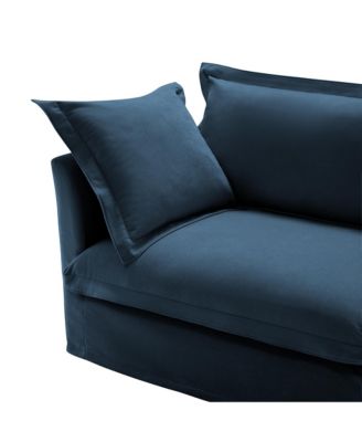 Slipcovered 2-Seater Armless Sofa with Cushions, Chenille Fabric in Blue