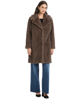 Women's Chevron Textured Faux-Fur Coat, Exclusively at Macy's