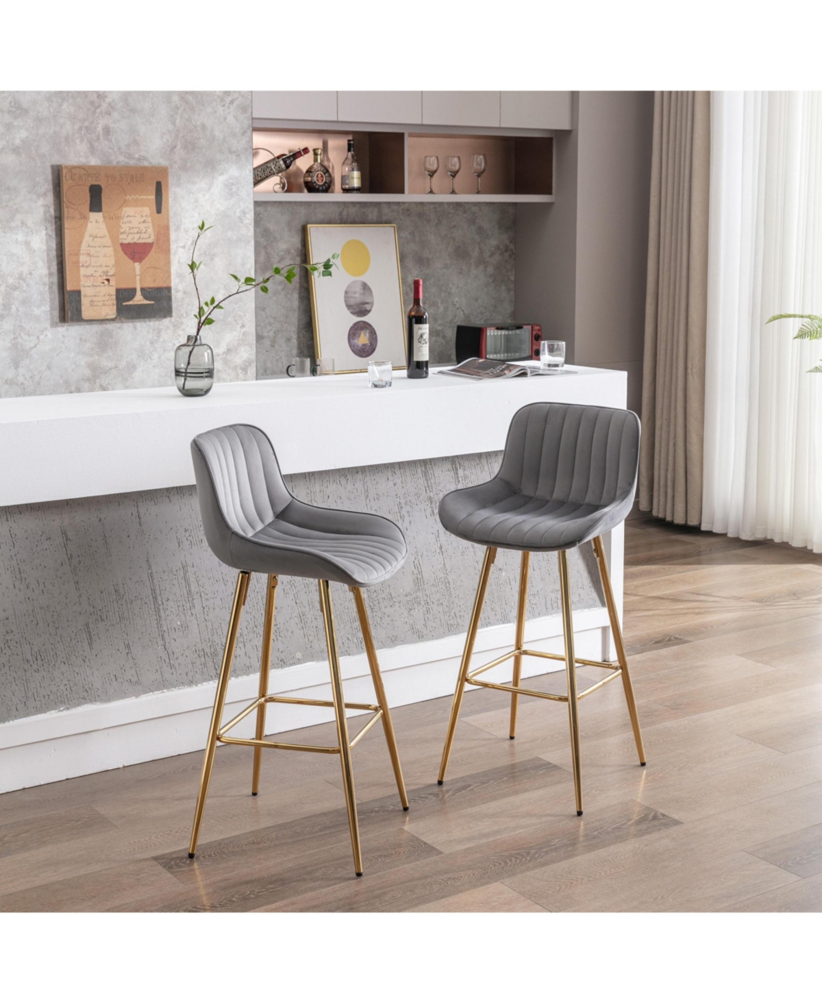 Streamdale Chrome and Velvet Bar Stool (Set of 2)