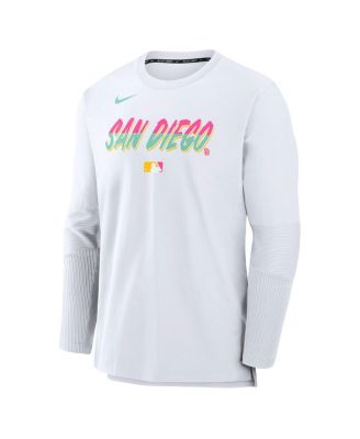 Мужская белая футболка с длинным рукавом Nike San Diego Padres Authentic Collection City Connect, облегченный плеер, трехслойная футболка с длинными рукавами
