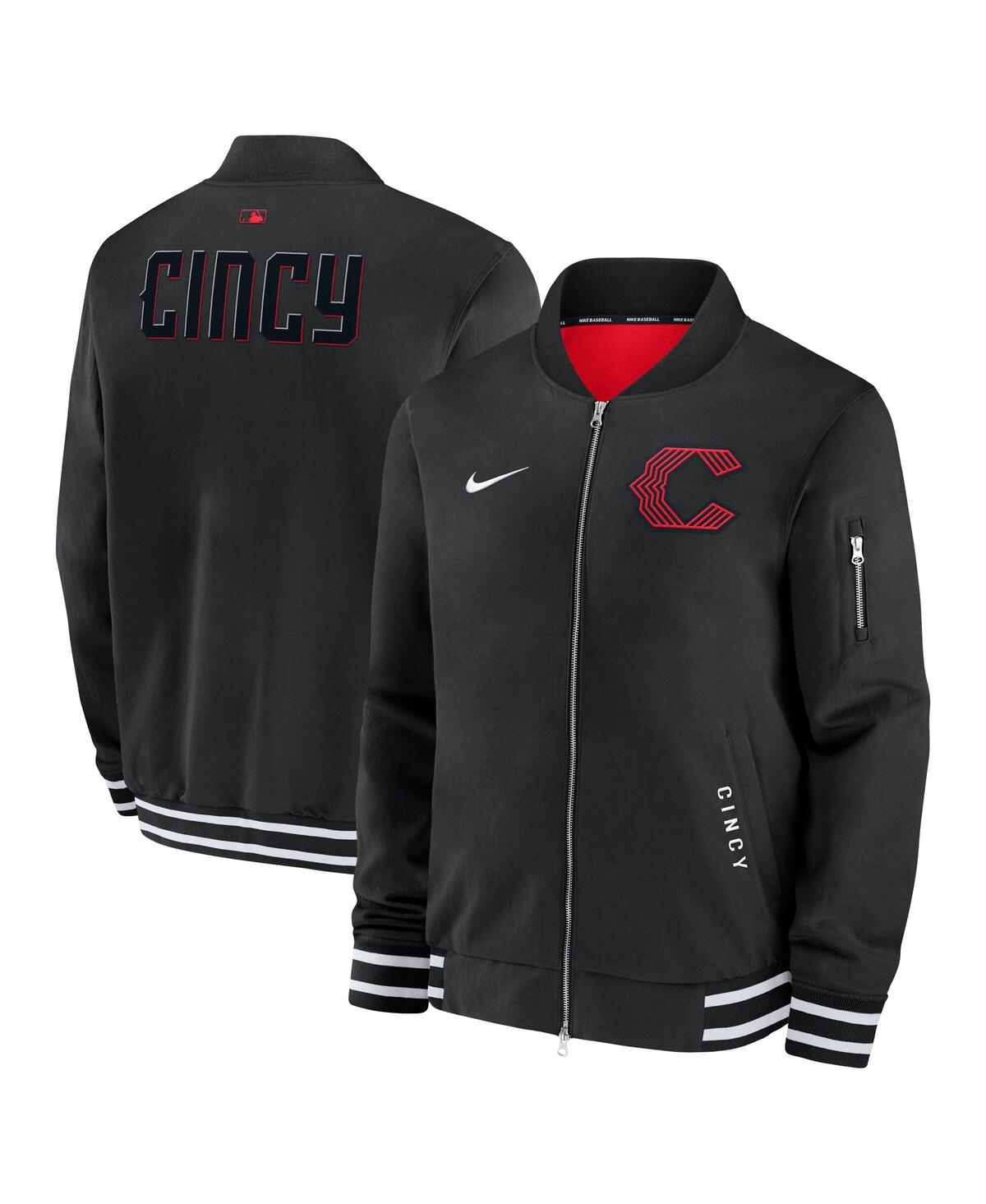 Nike Men's Black Cincinnati Reds Authentic Collection City Connect Full-zip Bomber Jacket In Black