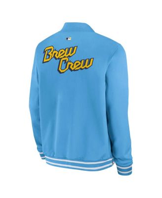 Men's Light Blue Milwaukee Brewers Authentic Collection City Connect Full-Zip Bomber Jacket