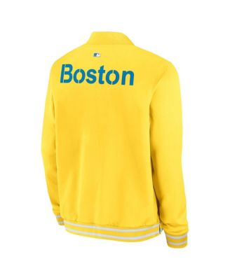 Мужская золотая куртка-бомбер Nike Boston Red Sox Authentic Collection City Connect с застежкой-молнией на всю длину
