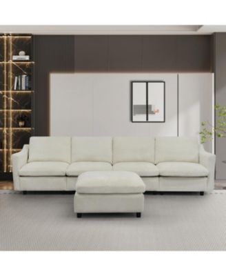 Streamdale Beige Modular Cloud Sofa, Ottoman & Pillows Modern Living Room Couch