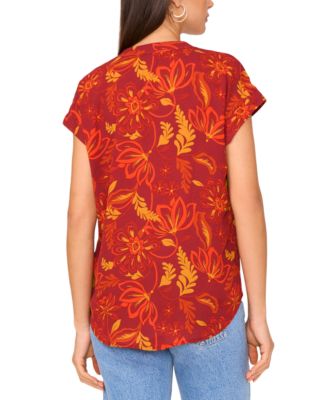  Women's Printed V-Neck Placket Blouse