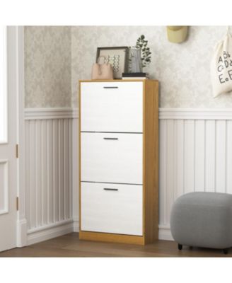 Shoe Storage Cabinet with 3 White Panel Flip Drawers, Freestanding Organizer for Entryway, Narrow Shoe Rack Cabinet