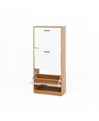 Shoe Storage Cabinet with 3 White Panel Flip Drawers, Freestanding Organizer for Entryway, Narrow Shoe Rack Cabinet