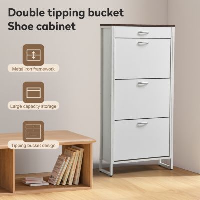 Shoe Storage Cabinet with 3 Flip Drawers & 1 Open Drawer